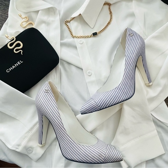 Chanel coastal nautical stripe pointy heels size 38.5 - Picture 5 of 14